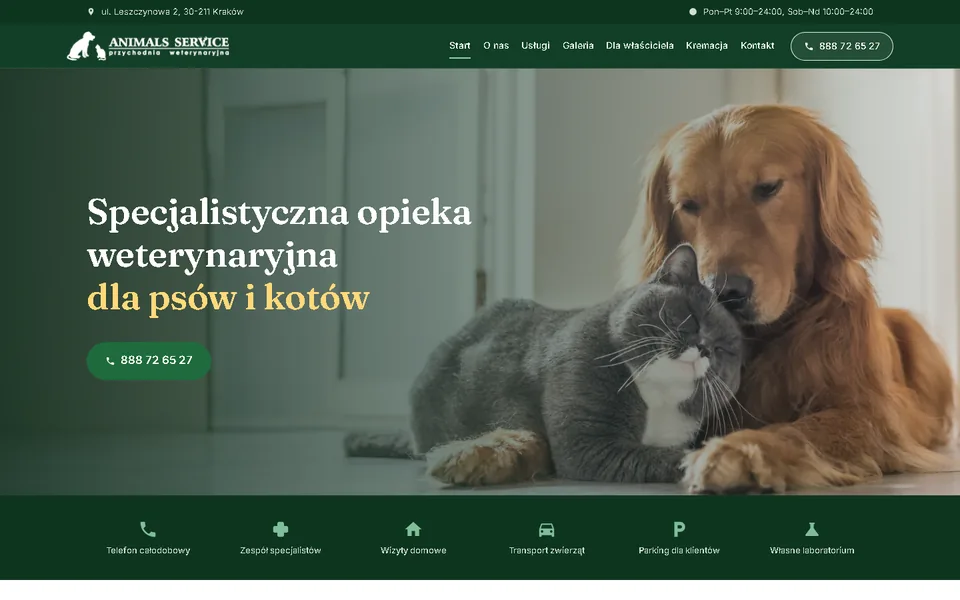 Strona Animals Service na komputerze
